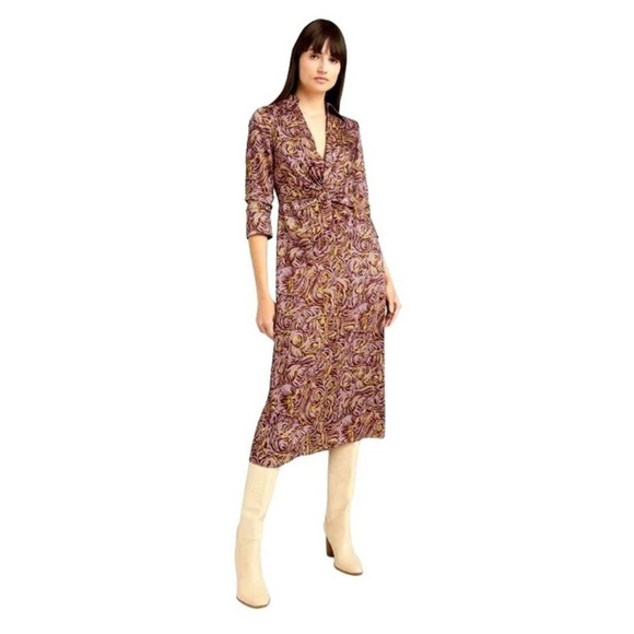 Cinq À Sept  Dayna Desert Rose Printed Twill Gathered Midi Dress Size 2 NWT - Picture 2 of 7